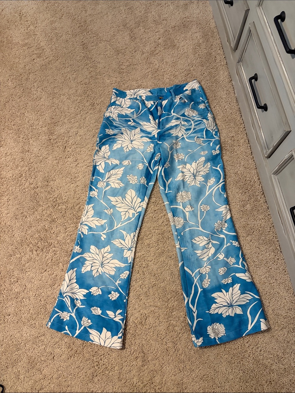 Blue Floral Wide-Leg Pants